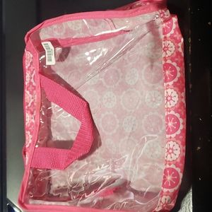 Bag zip pink with handles and clear window 8" H  x 6.5"